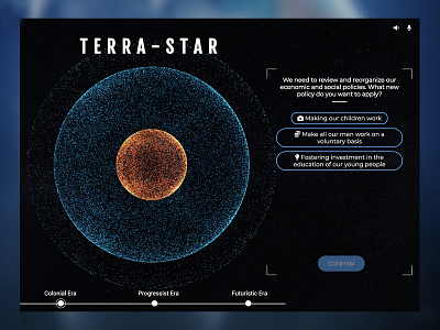 Terra-Star l Interface adobe xd avenir colony concept design design earth future humanity illustration js maquette photoshop planet questions sktech space three.js ui ux webgl