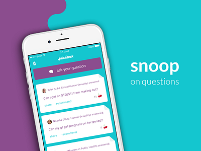 Juicebox Snoop [real data!] answers ask digital health experts health ios mobile questions ui visual