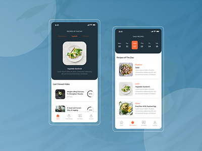Fitness app for diet and video courses app design fitness food health health app nutrition ui