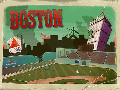Boston postcard boston citgo fenway illustration photoshop prudential sox