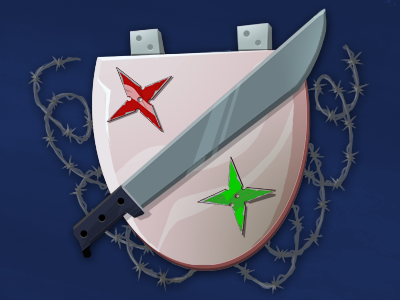 Pink badge of courage barbed wire heraldry icon machete ninja stars toilet seat