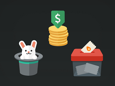 Things box bunny coins hat icons illustration money vote