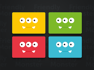 Friendly Monster business cards. branding business cards color. design eyes illustration minimal monster teeth