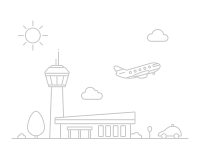 Airport (Mini) airport car clouds control tower illustration line plane sun terminal tree