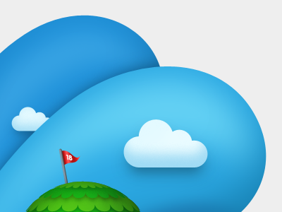 Edokoa Illustration 01 blue clouds flag green hill