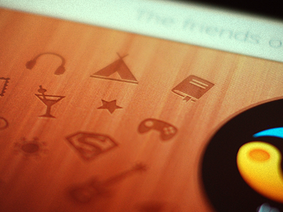 Wooden bass book cocktail gamepad header icons stamp star sun tent texture wood