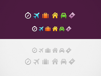 Purple iconset car compass home icons plane purple suitcase ticket