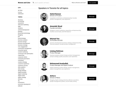 Women and Color — Homepage directory diversity flat ui wireframe