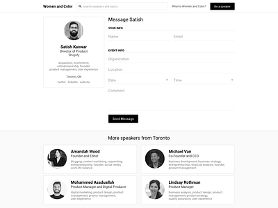 Women and Color — Speaker Profile directory diversity flat ui user profile wireframe