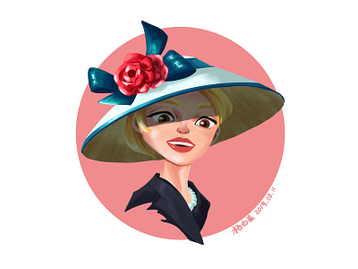 Lady with a hat art cartoon girl illustration wamen