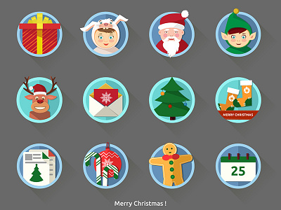 Christmas Flat Icons cards christmas elf flat design gift icons mail santa claus tree