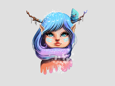 Deer girl bird blue character christmas colors cute digital illustration sketch snow winter