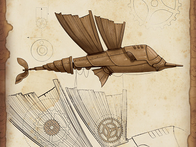 Fish Ship concept design fish idea ship steampunk vintage