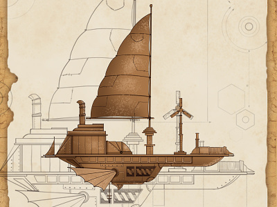 Steampunk world map design digital illustration ship steampunk vintage