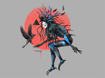 Red SUN character design creature digital fantasy illustration painting progress