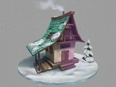 Winter house 3d 3d art building game house design illustration low poly modeling render snowing tiny house warm winter