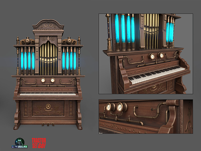 Steampunk Piano 3d art concept game art game design maya modeling piano props steampunk textured wood