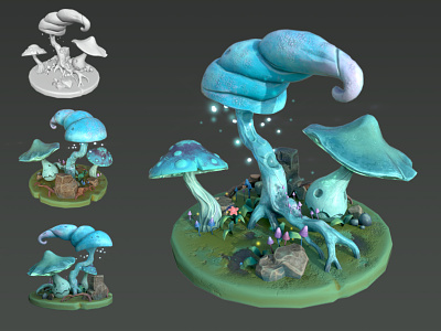 Magical Mushrooms 3d 3d art 3d artist concept fantasy game game design magic modeling mushroom props stylized