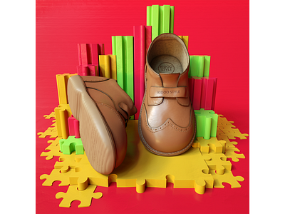 Kids shoes 2 3d 3d art advertising branding brown c4d cinema4d design green kids octane product product design puzzle red shoes substancepainter zbrush