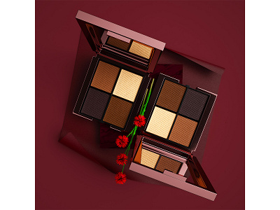 pro7 3d 3d art advertising branding c4d cinema4d cosmetics design eyeshadow flowers forester graphic design maroon octane packaging product product design red