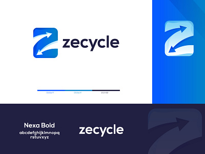 Zecycle Logo Design arrow arrows blue branding colorful creative logo gradient illustration logo recycled recycling symbol vector wordmark