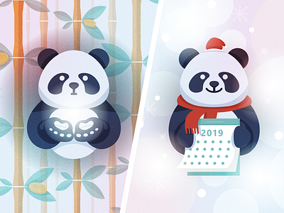 Pandas 2019 art calendar character cold design flat illustration money panda personage vector winter