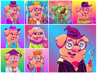 NFT Pig art character design flat illustration personage vector
