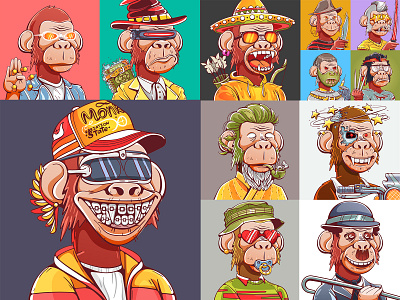 NFT monkey art character design flat illustration personage vector