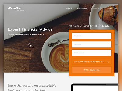 eShow Virtual Events Website financial hero live macbook parallax register scroll web design