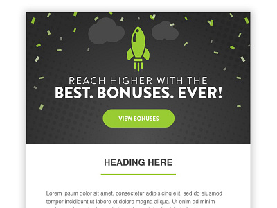 HTML Email Header bonus button confetti email green header hero html rocket