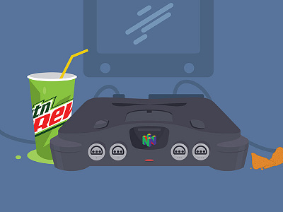 Gamer Fuel chips cup doritos gaming illustration mountain dew n64 nintendo retro soda vector