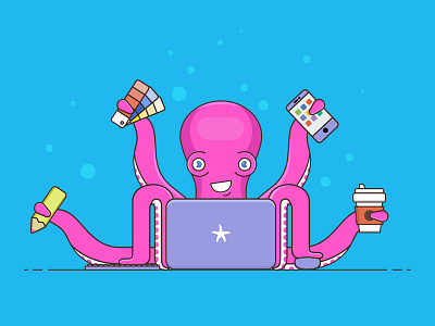 Multipus Web Graphic bubbles cartoon coffee color swatch illustration iphone macbook ocean octopus pink starfish vector