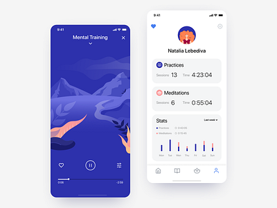 Meditation iOS app - Practice and Profile screens