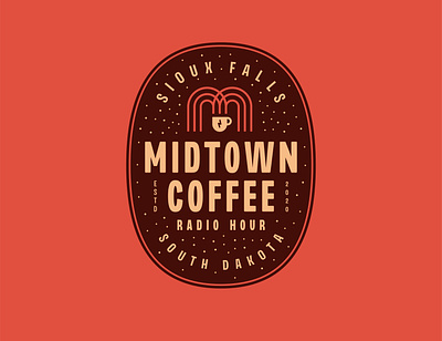 Midtown Coffee Radio Hour branding coffee design icon identity illustration line logo m mug podcast radio south dakota vector
