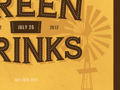 Green Drinks July beer green drinks hand drawn mixer type windmill yellow