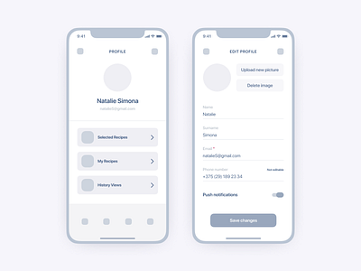 User profile for recipes app by Natalie Strunevskaya on Dribbble