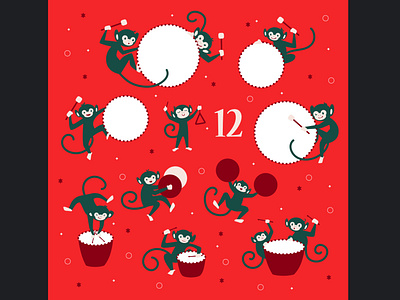 Twelve Drummers Drumming 12 days of chirstmas ape art branding chimp christmas design drum drummer festive illustration monkey monkies music vector