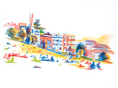 Mission Dolores Park (San Francisco, CA) art coloredpencils illustration prints