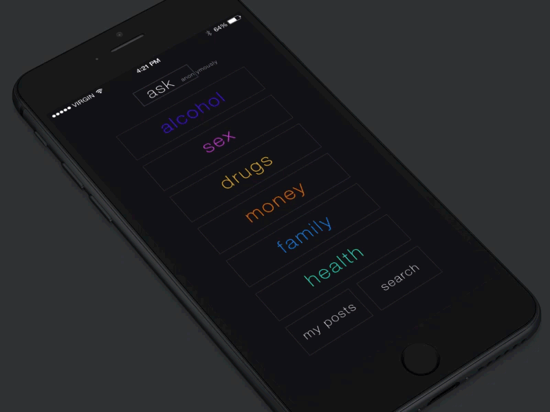 Ask Anonymously animation app dark flat gif health iphone mobile ui
