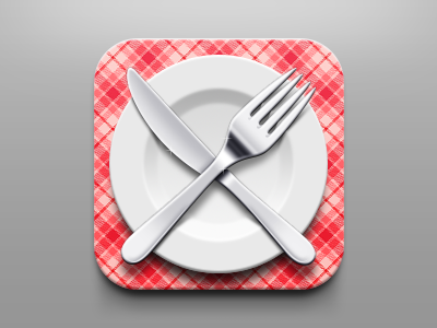 Tableware icon app check fork icon ios knife metal plate tablecloth tableware