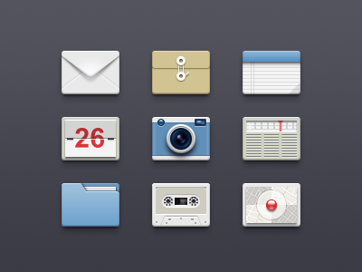 64×64px icons braun calendar camera email folder icon map note radio recorder