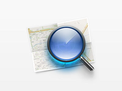 Find My Phone blue glass icon magnifier map metal navigation paper reflection scanning search technology