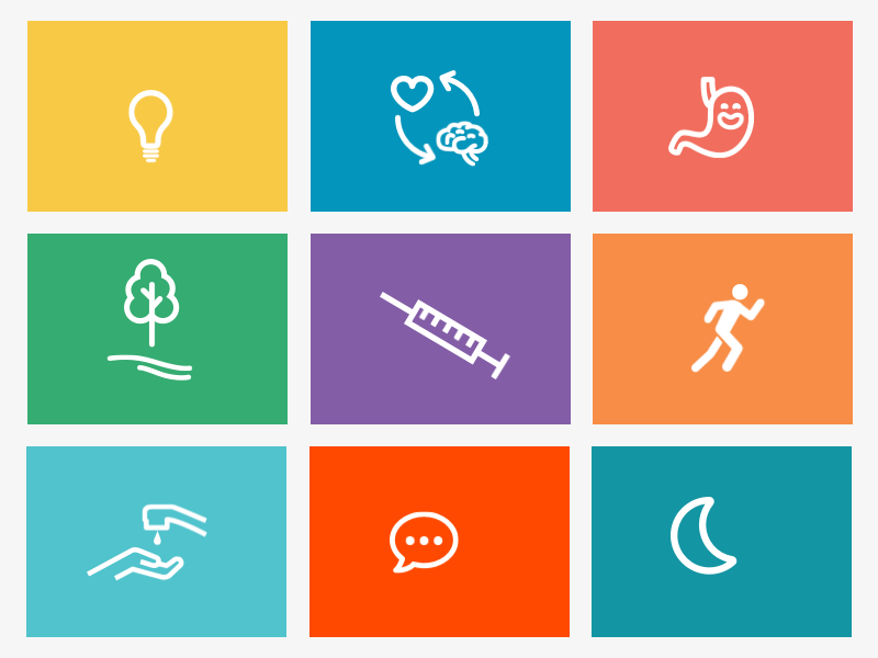 Set of icons about physical and mental wellness animation branding design flat icon illustration minimal vector
