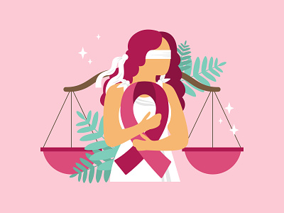 Lady Justice Breast Cancer breast breast cancer flat illustration illustration lady justice pink ribbon scales of justice