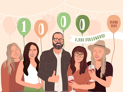 1,000 Followers 1000 celebrate design team flat flat illustration follower followers portrait team thankyou vector