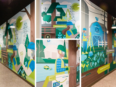 Wright Service Corp. Mural branding environmental graphics green illustration iowa mural sustainability team tree vector wall