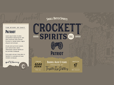 Crockett Spirits - Patriot label alamo bourbon cannon davy crockett illustration label packaging tennessee texas texture whiskey