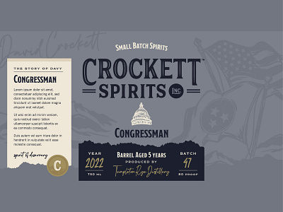 Crockett Spirits - Congressman label alcohol bourbon congressman davy crockett illustration label packaging tennessee texture vector whiskey