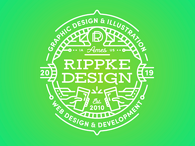 Rippke Design Pint Glass 2019 ames badge badge logo beer glass graphic design studio illustration iowa line art personal branding pint glass services