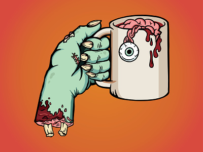 Zombie Coffee Brains brains coffee drawing eyeball guts halloween halloween design hand procreate spooky zombie